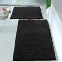 LuxUrux 2 Piece Bathroom Rug Set - Premium Plush Bath Mat Shower Rugs, 1" Chenille Microfiber, Non-Slip & Absorbent, Soft & Cozy, Durable Stylish (20x60 & 16x24 inches, Black)