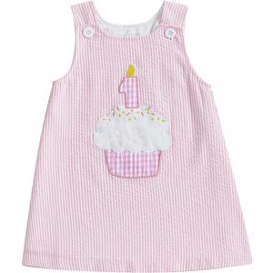 Baby Girl First Birthday Outfit 1 Cake Embroidery One Year Old Birthday Dress Smash Cake Dresses (1st-Pink, 12-18 Months)