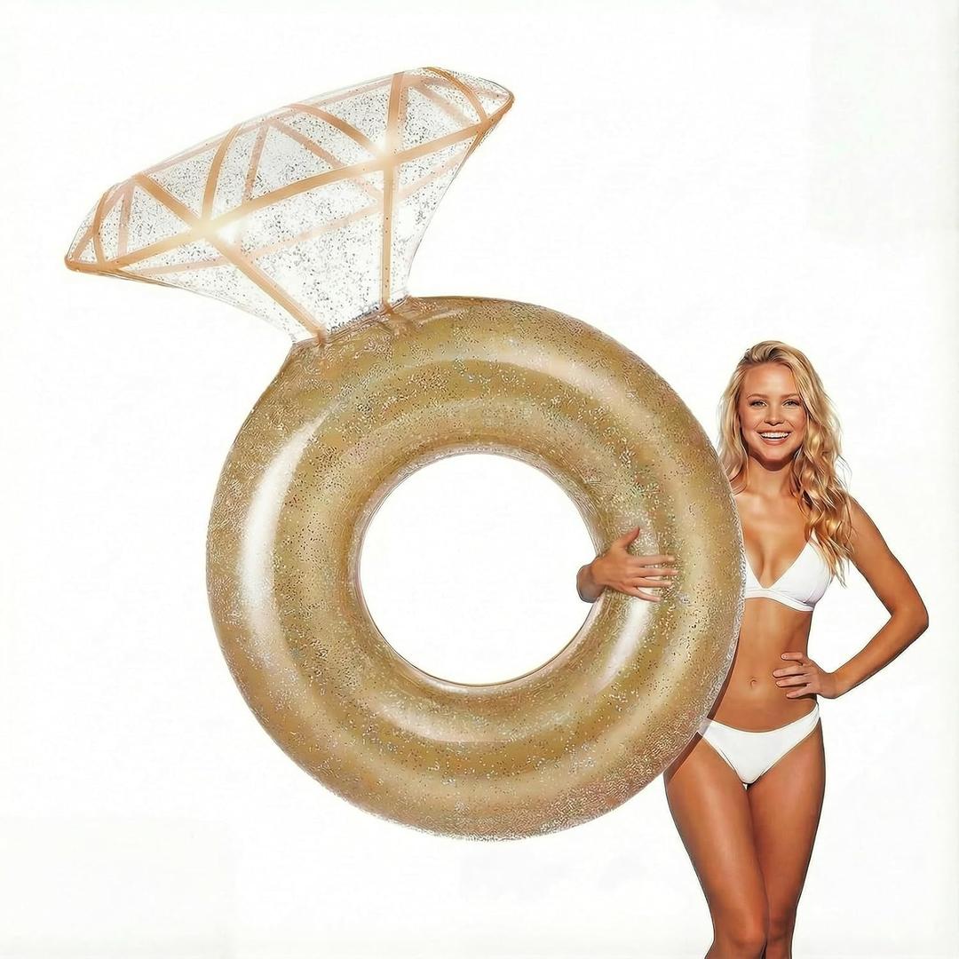 Zeraty Thickened Inflatable Pool Floats Diamond Rings for Adults, Glitter Bachelorette Party Wedding Decorations Bridal Shower Gifts, Engagement Photo Props, Swim Tubes Pool Lounging Supports 265 lbs