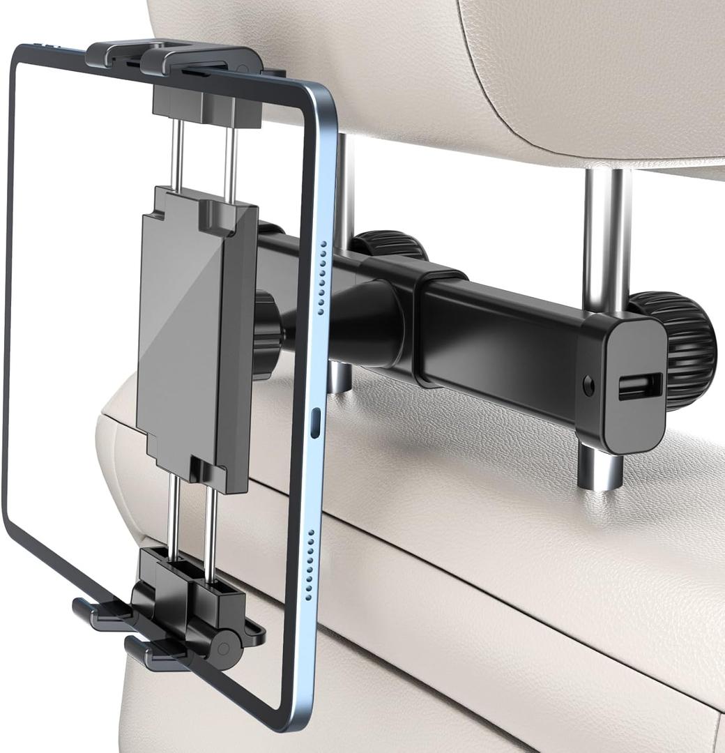 PLDHPRO Car Headrest Tablet Holder, Tablet Mount for Car Backseat for Kids, Road Trip Essentials Compatible with iPhone, iPad, Galaxy Tab, 5.1''-15.6'' Devices, Travel Head Rest Must Accessories