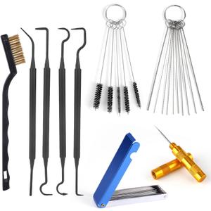 Carburetor Cleaning Kit, Includes 1 Single Head Brush 23 Needles 5 Nylon Brushes 1 Scraper and 4 Cleaning Hooks for Motorcycle ATV Chainsaw & Welder