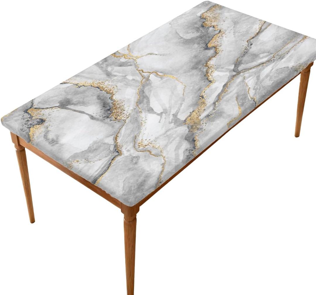 Pardick Grey Marble Rectangle Fitted Tablecloth 5ft Rectangle Table Cover with Elastic Edge Wipeable Outdoor Table Cloths for Kitchen Dining Party Outdoor Picnic Holiday Decor 60" L X 30" W