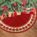 Red Poinsettia Christmas Tree Skirt 36 Inch Xmas Poinsettia Flowers Tree Skirt Winter Red Floral Christmas Tree Mat for Xmas Farmhouse Home Party Holiday Indoor Outdoor Decorations