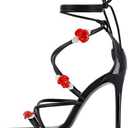 sexytag Floral Ankle Strappy Lace Up Stiletto Heeled Sandals Open Toe Rose Flower Party Wedding Date Dress Shoes Size 38