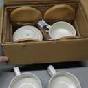 MIAMIO  11 Oz., Set of 4 Ceramic Tea Cup and Saucer Bamboo/Tea Mug - Wide Cappuccino Cup, Coffee Cups Ceramic Mug for Cappuccino, Latte, Espresso & Americano - Luxe Collection (White)