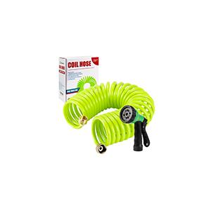 Yereen 50 Ft x 3/8'' Coil Garden Hose EVA Recoil Garden Self Coiling Expanding Water Hose with 6 Function Spray Nozzle Universal 3/4'' Brass Connector Fitting for Outdoor Yard
