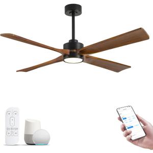 42 Inch Rustic Farmhouse Ceiling Fan with Light, Smart App Alexa Remote Control, 4 Solid Wood Blades, High CFM Quiet Reversible DC Motor, Damp Rated for Indoor Bedroom & Covered Outdoor Patio Porch