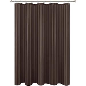 Biscaynebay Fabric Shower Curtain or Liner 72" by 72", Brown Water Repellent Damask Stripes Bathroom Curtains Machine Washable