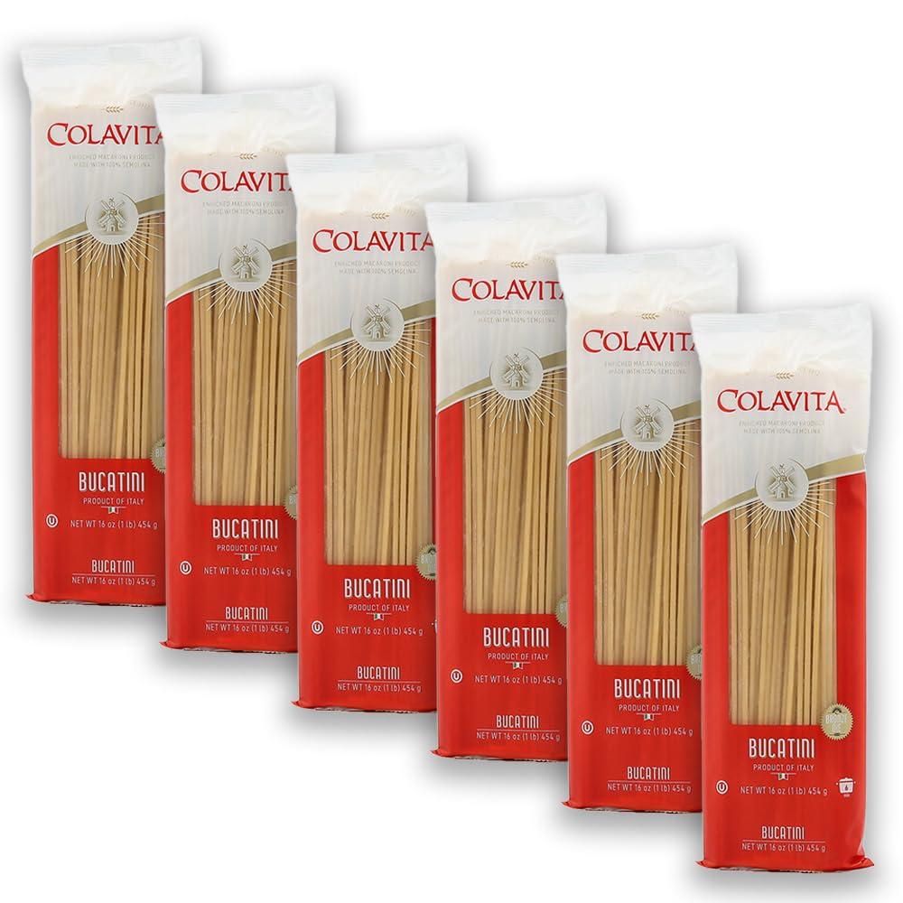 Colavita Bucatini Pasta  Pack of 6 (1lb Bags)  Authentic Italian Pasta Made with 100% Durum Wheat Semolina  Perfect for Traditional Sauces, Carbonara, and Hearty Dishes