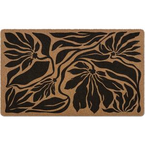 Boho Floral Door Mat, Black Boho Floral Doormat, Flower Welcome Front Door Mat Outside Indoor Outdoor Entrance, Botanical Artificial Coir Doormats Rugs for Patio Entry Home Decor, 30x17in