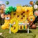 14Pcs Extra Large Tiger, Giraffe & Lion Safari Animal Balloon Set for 3rd Birthday Decorations - Jungle Themed Party & 40" Gold Numeral Foil Balloons (Animal Theme, 3)