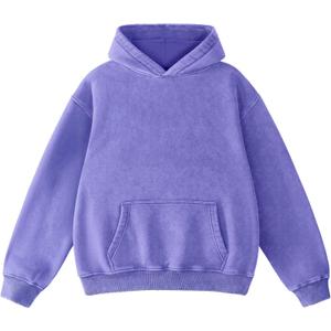 FAIABLE Mens Hoodies Oversized Unisex Acid Wash Hoodie Heavyweight Fleece Vintage Cotton Sweatshirt Men Women Streetwear (Purple, M)