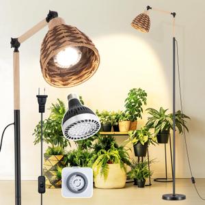 Standing Grow Light, 30W LED Lamp with Timer for Indoor Plants | Full spectrum 4000K LED adjusts 15-70 in with rotating head, weighted base, and tool-free setup for plant corners.