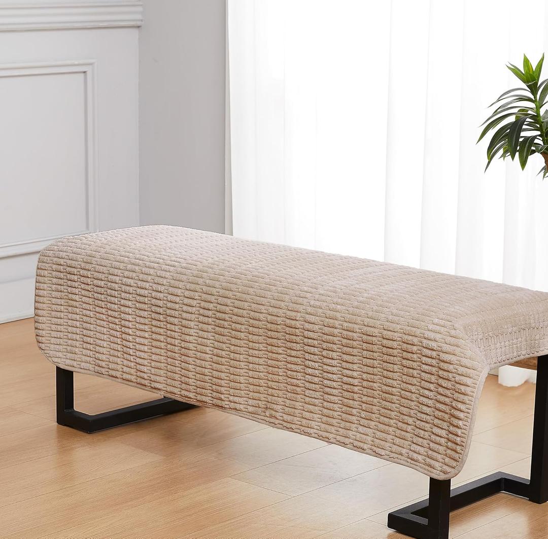 Couch Covers Ottoman Covers, 32x52 inch Anti-Slip Washable Corduroy Stool Furniture Protector (Brown) (33x52 inch (1 pc))