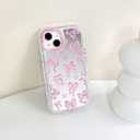 NITITOP Compatible with iPhone 15 Plus Case Cute Mirror Bow Love Heart Pattern for Women Girls Ribbon Design Shockproof Silver Protective Phone Cover - Pink Bow