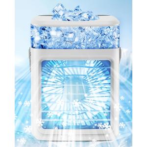 Portable Air Conditioners, Instant Cooling Mini Air Conditioner 3 Wind Speeds & Humidifier Mist USB Portable AC, Personal Air Cooler with Timer, 7 Colors Light, Mini AC for Bedroom, Office and Camping (White)