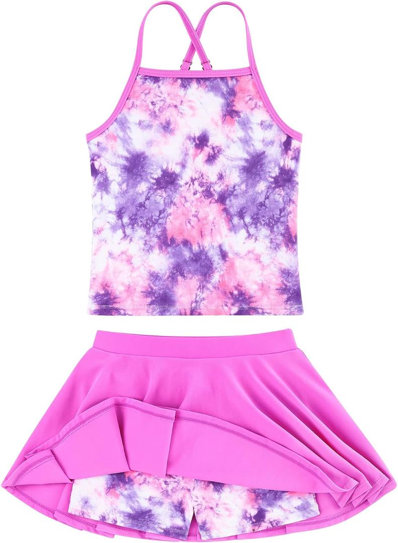 Girl Tankini Tie Dye Swimsuit Two Piece Bathing Suit Hawaii Swimwear Quick Dry Size 11 12