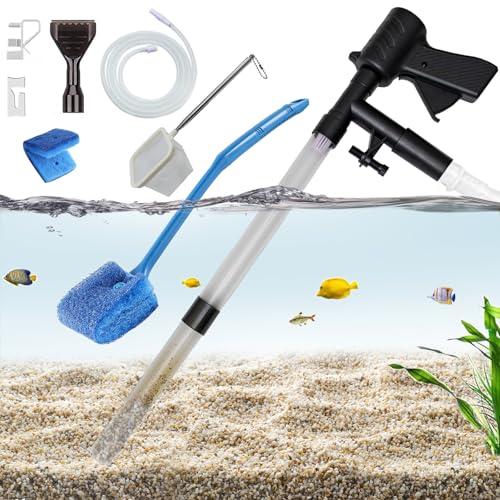 Carefree Fish Aquarium Gravel Cleaner 15~30In with 6Ft Water Hose Fish Tank Water Changer Sand Vacuum with Skimmer Net and Long Handle Sponge Brush Algae Scraper