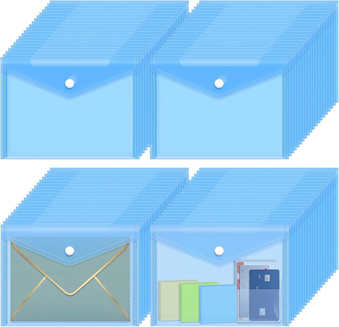 4.5 x 6 Inch Clear Plastic Envelopes with Snap Closure,Blue