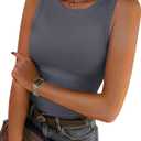ANRABESS High Neck Ribbed Tank Tops for Women Sleeveless Summer Tops, Medium, Grey
