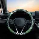 Sage Green Floral Steering Wheel Cover Auto Leather Steering Wheel Protector, Anti-Slip, Breathable, Absorbing Sweat, Universal Floral Car Accessories 14.515 inch,Fit for Most Car, Trucks, SUV