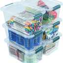 Storage Bins with Lids 6 Pack Clear Storage Containers, 7 Quart Stackable Plastic Containers with Secure Buckle Latch, Durable Storage Box Organizer for Pantry, Closet, Office & Classroom, Blue