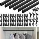Tandefio Chrome Closet Rod 92 Inch with Oval Closet Rod 6 End Supports for Laundry Room Hanging Clothes Waterproof Shower for Curtains(Black,2 Sets)