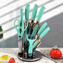 Knife Set, 9Pieces Stainless Steel Non Stick Kitchen Knife Block Set, Sharp Cutlery Knives Set with Sharpener Knives Set with Rotatable Storage Stand Scissors (White)