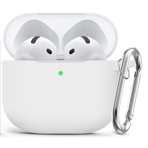 Ljusmicker for AirPods 4 Case 2024 with Cleaner Kit,Soft Silicone Protective Cover for Apple AirPods 4th Generation Cases for Women Men,AirPod 4 Case Accessories with Keychain-White