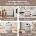 AINUOQI Laundry Basket with Handles - Blanket Basket & Hampers for Bedroom Aesthetic, Laundry Hamper & Blanket Storage for Living Room, Clothes Hamper, Tall, Large 17" x 14" x 22, Grey & White