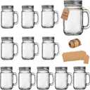 Mason Jar Cups, Mason Jars With Handle And Lids, Drinking Glasses Cups, Glass Mugs with Handles 16 oz 12 Pack