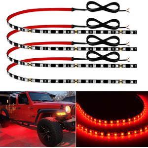 Red Led Strip Lights 24" Connectable 12V Led Light Strip for Cars Golf Cart Boat Marine Motorcycle Interior & Exterior Waterproof Car Light Strip, 4Pack