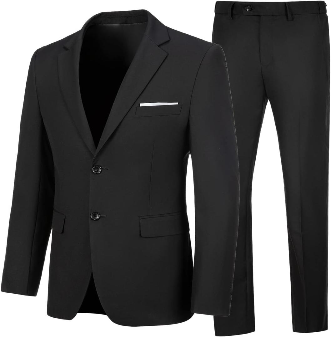 Mens 2 Piece Suit Slim Fit Business Wedding Party Tuxedo Dress Suits for Men Jacket and Pants Set (Large, Black)