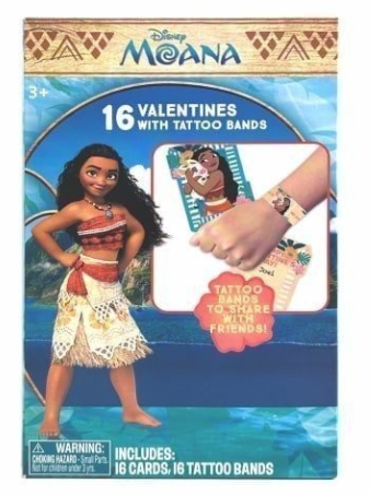 16 Valentines With Tattoo Bands Moana, Pack Of 10
