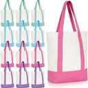 Paterr 12 Pack Pastel Mini Canvas Tote Bag with An External Pocket, Reusable Grocery Shopping Bags Small Bag Reusable Tote for Crafts DIY Daily Essential