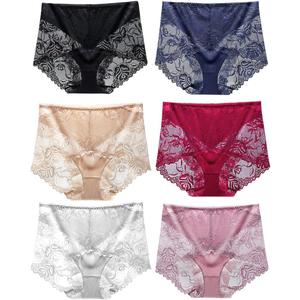 Women's High Waisted Brief Lace Panties, French Hipster underwear (Large, Multicolor 6)