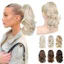 Ponytail Extension - 14" Claw Clip in Ponytail Hair Extensions Natural Soft Synthetic Layered Wavy Pony Tail Hair Pieces for Women - Ash Blonde with Highlights