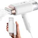 Newbealer Steamer for Clothes, 1200W Travel Steamer with Horizontal & Vertical Steaming, 2 Steam Levels, Dry Ironing, Foldable, 1.5lbs Lightly, 180ml Handheld Fabric Wrinkle Remover (120V Only) (White-gold)