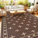 Outdoor Rug 9x12 Modern Area Rugs for Indoor and Outdoor Patios and Porches - Waterproof, Washable, Non-Shedding, Easy-to-Clean Outside Carpet，Brown/Coffee