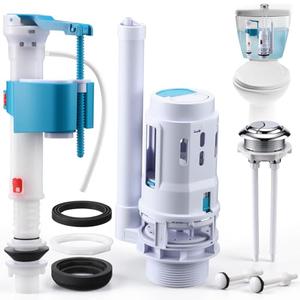 Ganeen 3 Inch Dual Flush Valve Replacement Universal Toilet Tank Replacement Kit with Top Push Button Toilet Fill Valve Bowl Gasket Plastic Bolts Inside Tank Parts Flusher Repair for Easy to Install