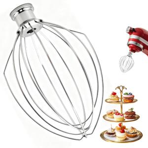 Wire Whip Attachment for KitchenAid 5 Qt Bowl-Lift Mixers, 6-Wire Stainless Steel Whisk Replacement, Heavy-Duty Whip for Beating Eggs, Whipping Cream, Frosting, and Cakes, Dishwasher Safe