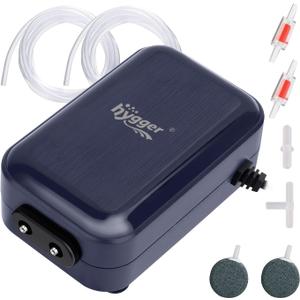 hygger Aquarium Air Pump,Adjustable Oxygen PumpSilent Powerful Aerator Pump 2W/3W/4.5W/6W/ 1/2 Air Outlets Ultra for Up to 100 Gallon Tank, 6wSet