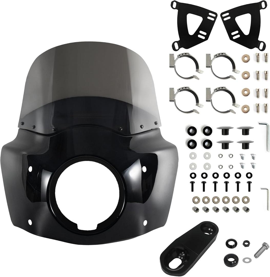 FATECIM Motorcycle 5.75" Headlight Fairing with 11" Smoke Windshield Windscreen & 35-41mm Mounting Hardware For Harley 86-15 Sportster 1200 Iron 883 XL883N Sportster 1100