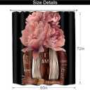 MESHELLY Pink Black Girl Shower Curtain 60Wx72H, Black Woman Peony Floral Quotes Girly Bathroom Curtain Set, African American Shower Curtain Set, Inspirational Modern Afro Bathroom Decor 12 Hooks
