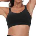 THE GYM PEOPLE Women's Double Spaghetti Strap Sports Bras Supportive Strappy Workout Bra with Padded (Black, M)