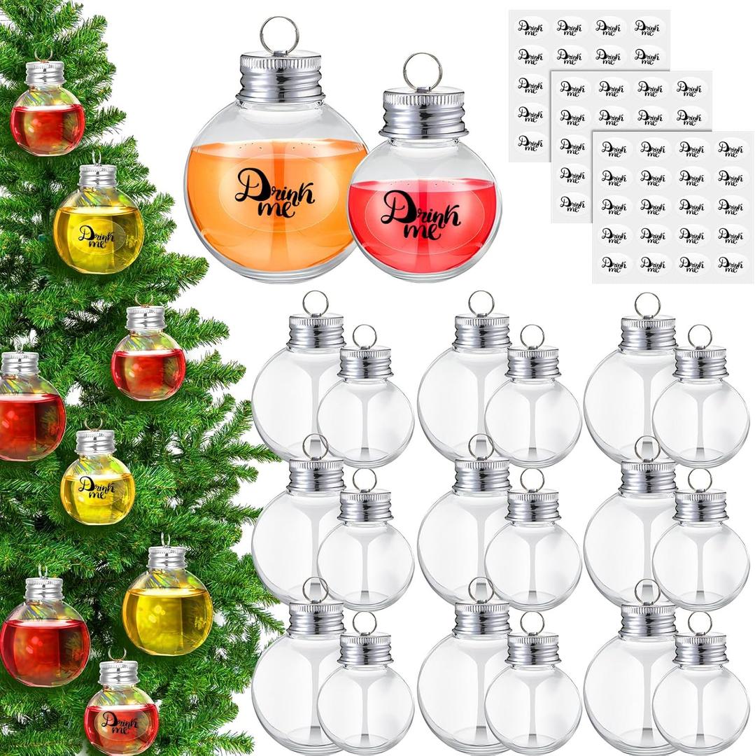 Patelai 30 Pcs Christmas Clear Plastic Fillable Ornaments for Tree Christmas Drink Balls Plastic DIY Hanging Pendant Ball for Crafts Home Wedding Party Decor (50,100 ml)
