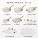 Kikcoin 16Pcs Ceramic Pots and Pans Set Non Stick, Includes a 9.5" Grill Pan, Induction Kitchen Cookware Sets, White Nonstick RV Kitchen Camping Cooking Sets Stackable (PTFE, PFOS, PFOA Free), 16 Piece