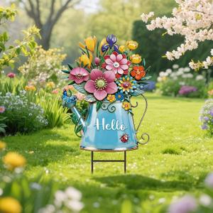 RattanView Spring Yard Sign Outdoor Yard Decoration with Stakes 26'' Waterproof Flower Metal Garden Lawn Stake Sign Decoration for Patio Lawn Walkway Courtyard Party Decor