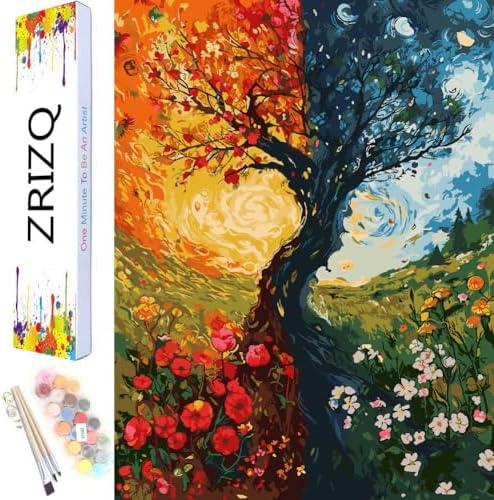 Pack of 2, ZRIZQ Tree Paint by Number for Adults,12" Wx16 L Canvas for Painting Kits for Adults in Colorful Box,Paint by Numbers for Home Wall Art Decor-Trees Flowers