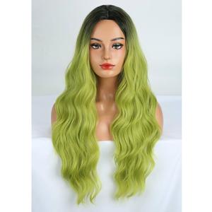 Angzon Ombre Green Wig Short Curly Wavy with Dark Root for Women Middle Part Heat Resistant Synthetic Wigs for Halloween Cosplay Costume Daily Party